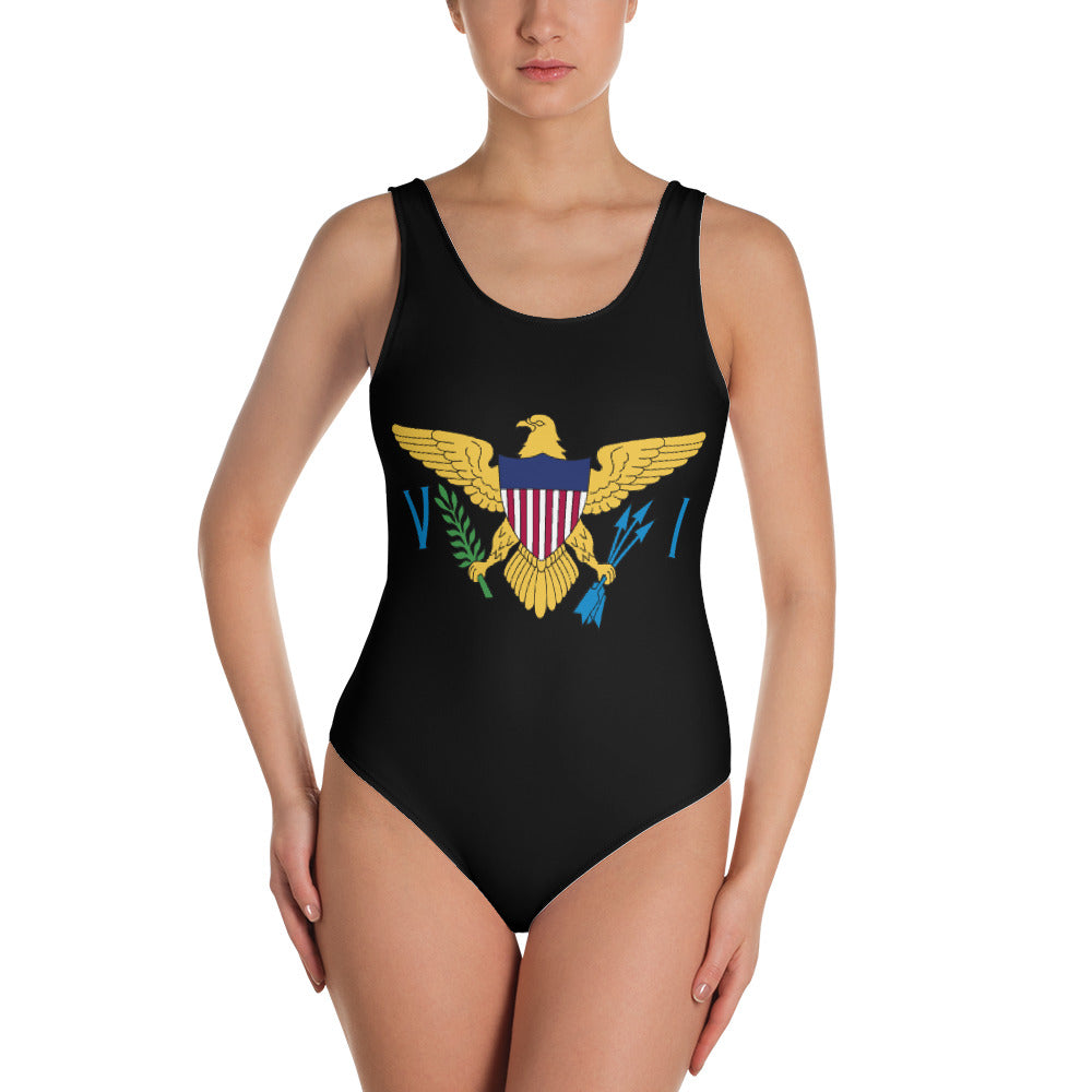 VI Flag Black One-Piece Swimsuit